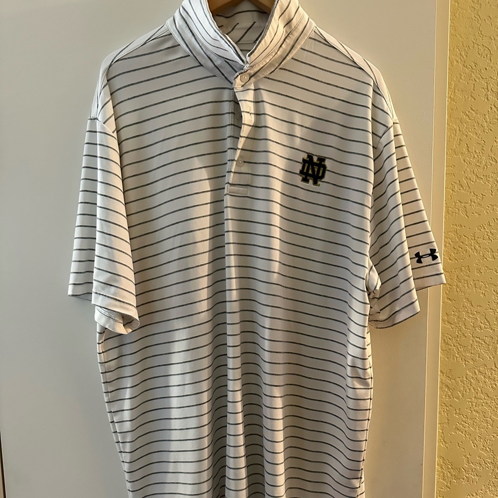 White striped notre dame under armour polo